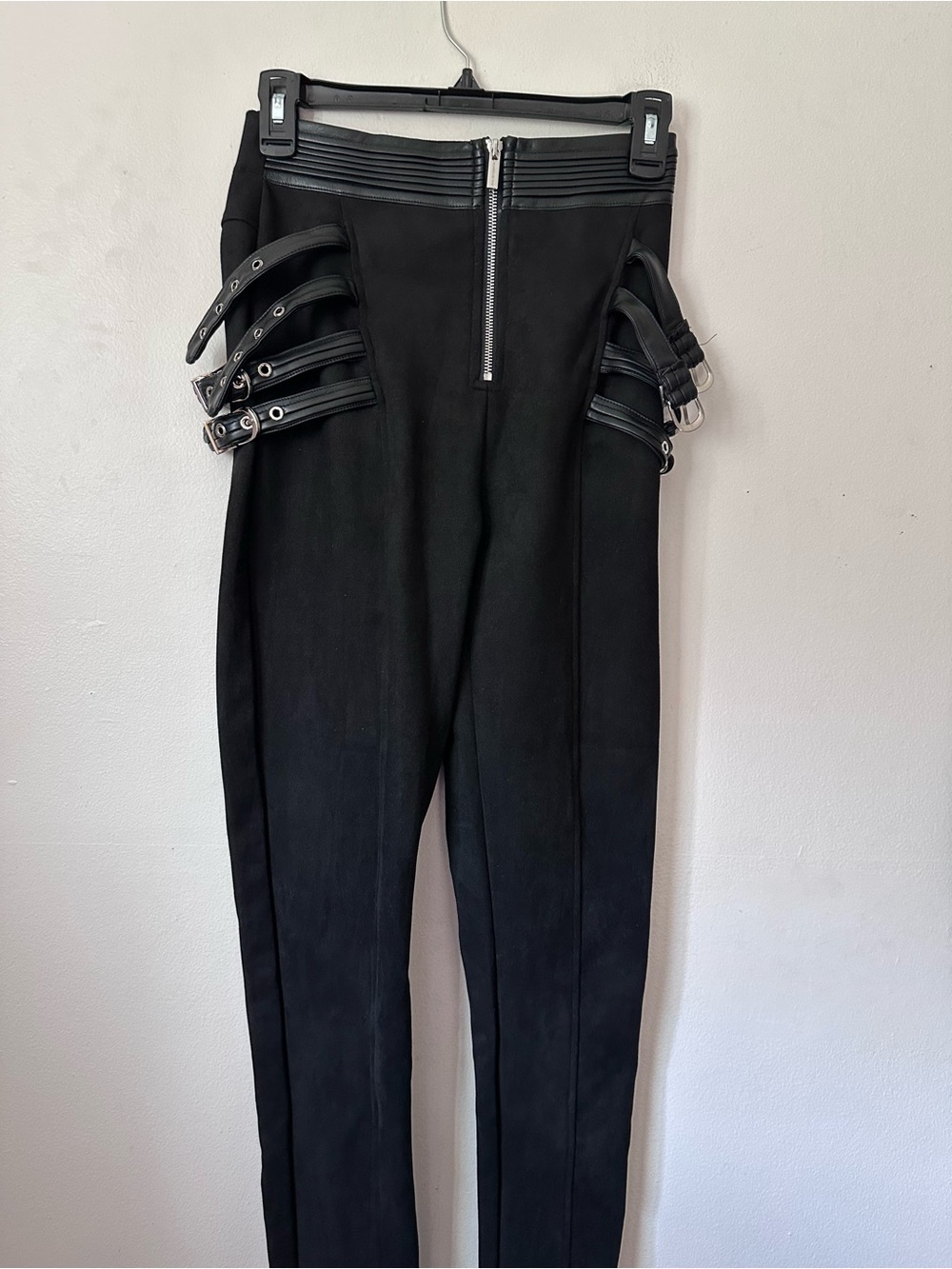 Black High-Waist Tailored Pants with Buckle Details - Picture 9 of 16